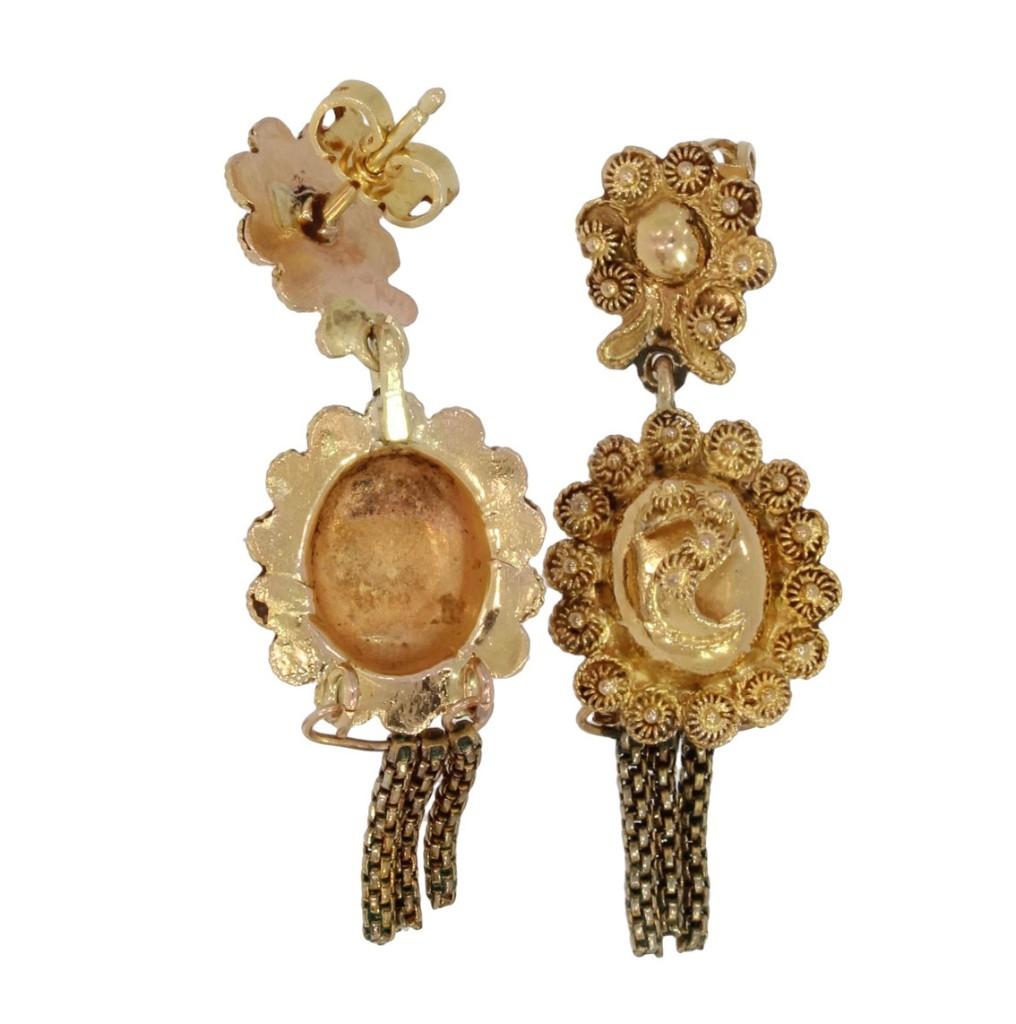 Filigrain 14k gouden antieke oorbellen baardjes pampel dames, Sieraden, Tassen en Uiterlijk, Verzenden, Goud, Oorbellen, Met edelsteen