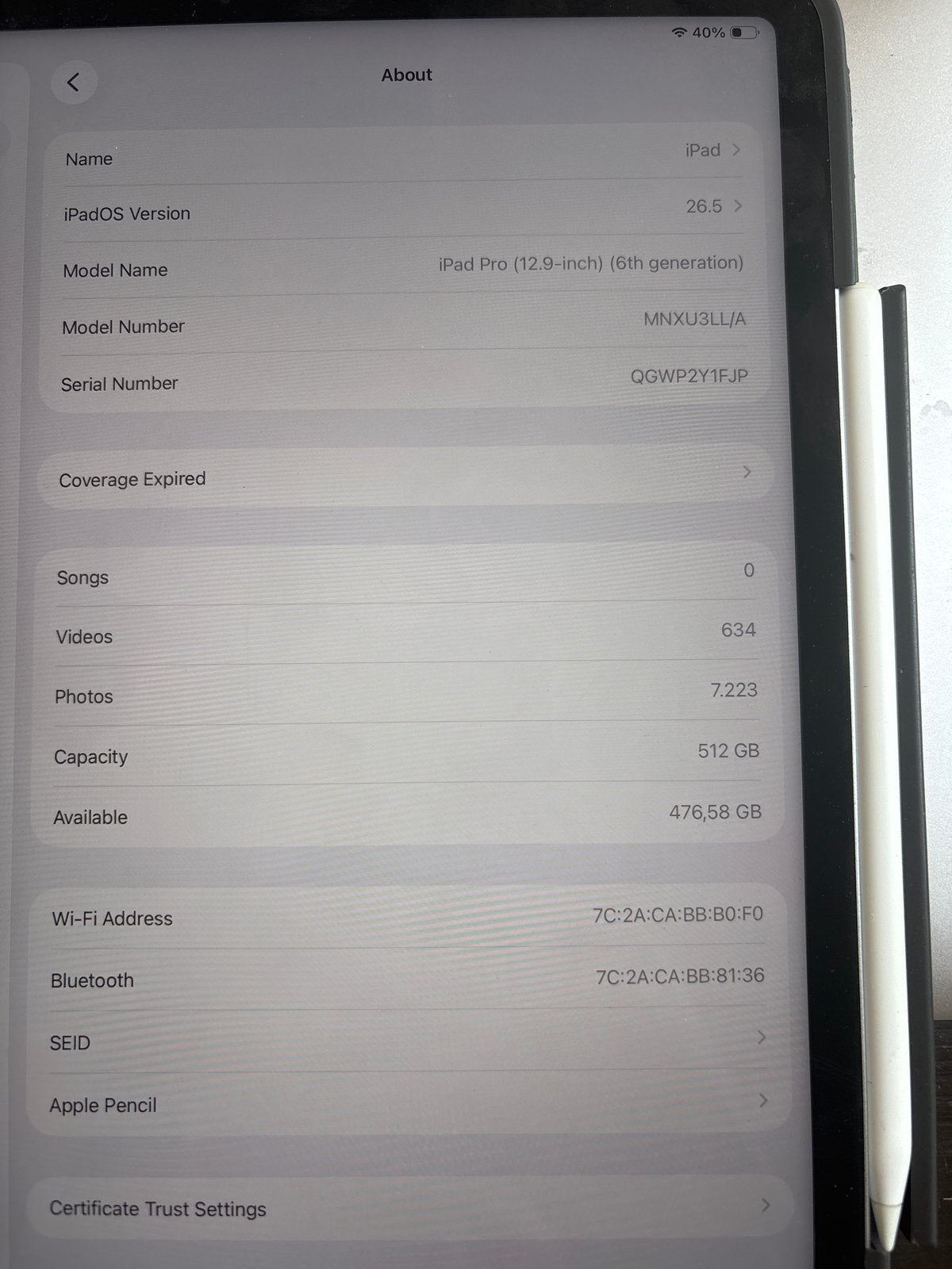 iPad Pro 12.9-inch (6e generatie) 512GB Wi-Fi + Apple Pencil, Computers en Software, Apple iPads, Ophalen, 12 inch, Zo goed als nieuw
