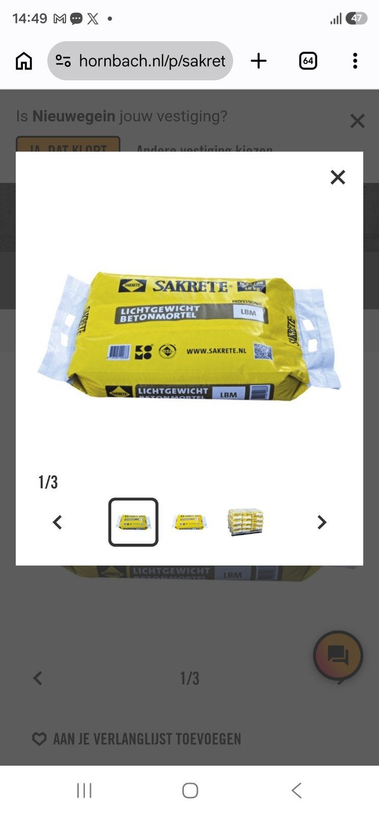 Nieuwe zak Sakrete Lichtgewicht Betonmortel LBM, Ophalen of Verzenden, Nieuw
