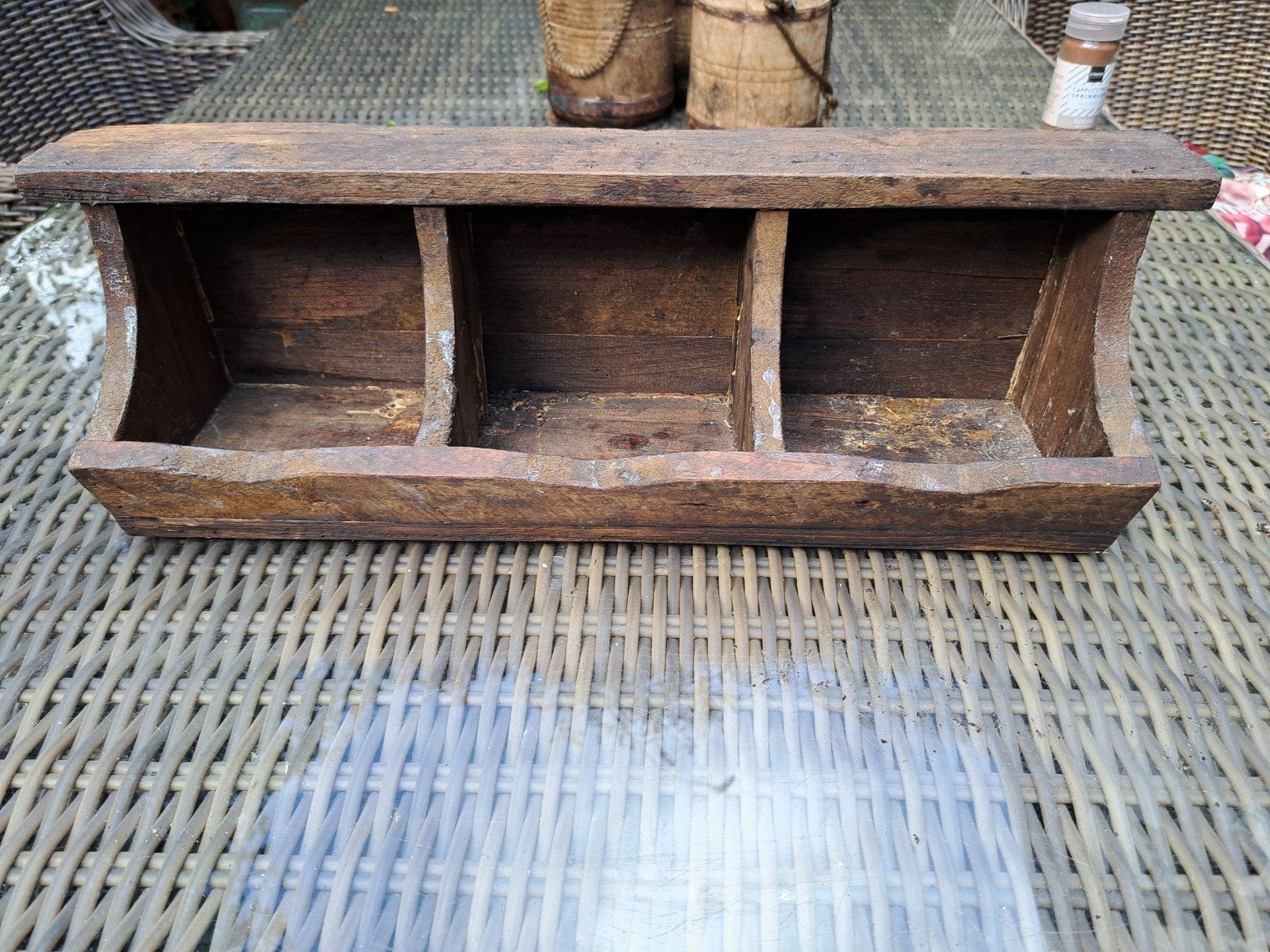 Vintage houten bakje met 3 vakken, Antiek en Kunst, Ophalen