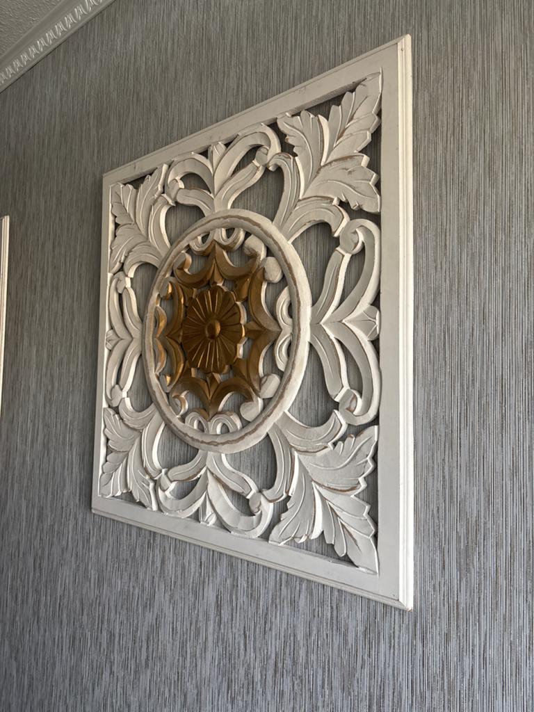 3 Decoratief Wandpaneel Houtsnijwerk Wit Goud, Ophalen, Hout, Klassiek, Zo goed als nieuw