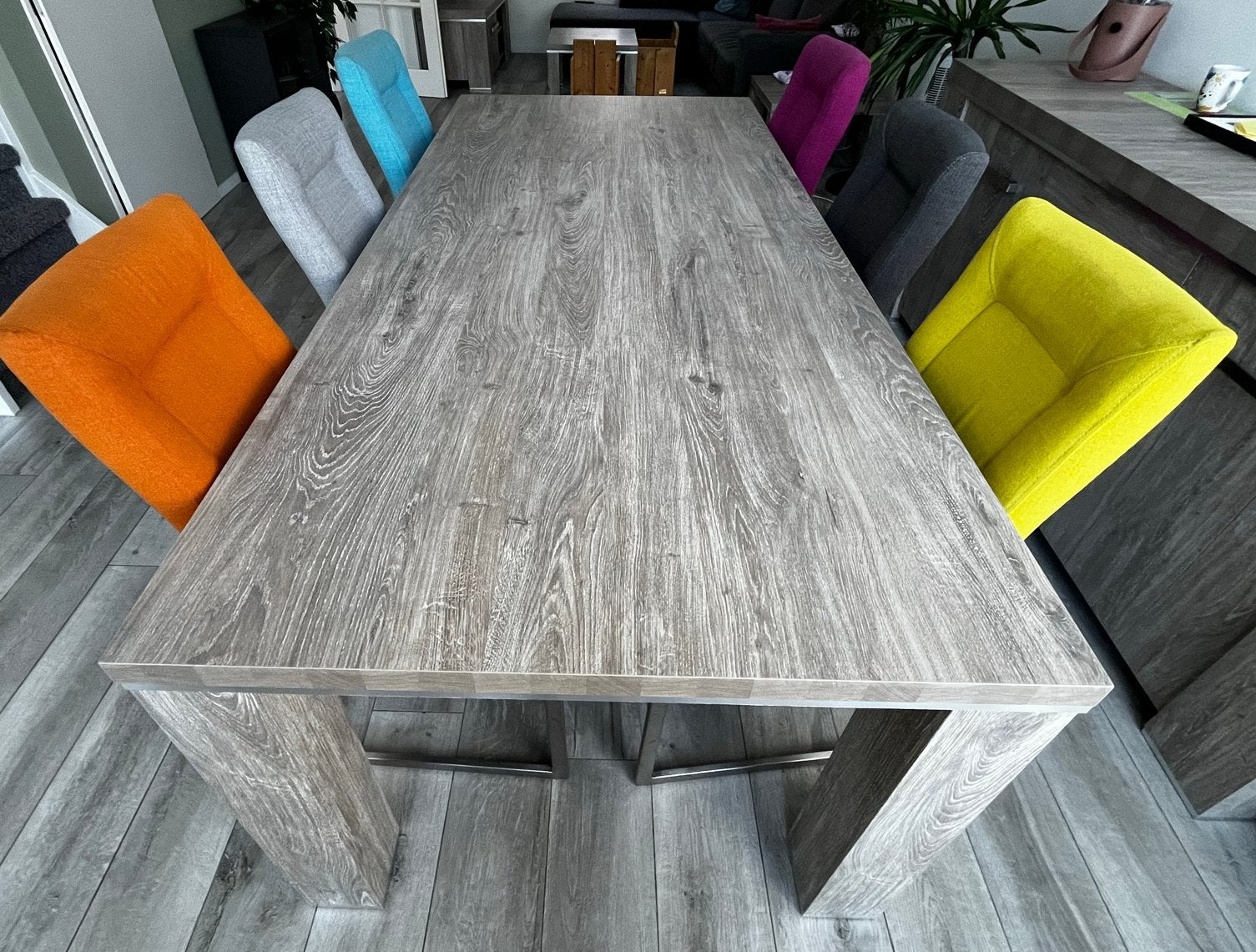 eetkamerset tafel + 6 Henders & Hazel stoelen, Ophalen, Gebruikt, 100 tot 150 cm, 200 cm of meer