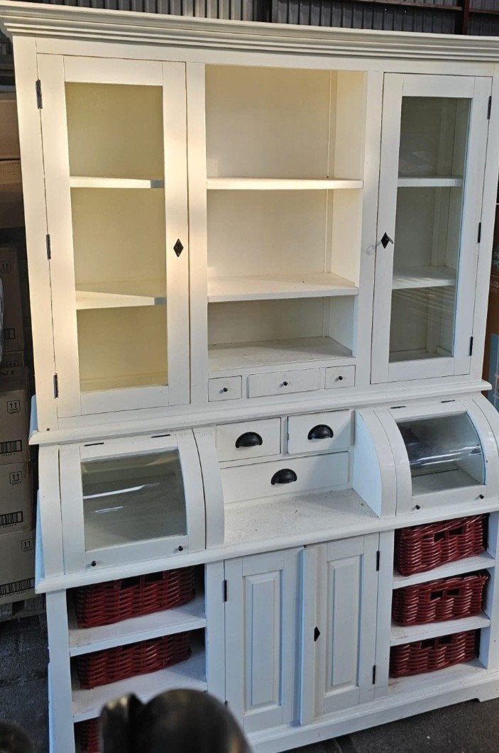 Prachtige witte buffetkast met glazen deuren en lades, 200 cm of meer, 150 tot 200 cm, Met lade(s), Ophalen of Verzenden