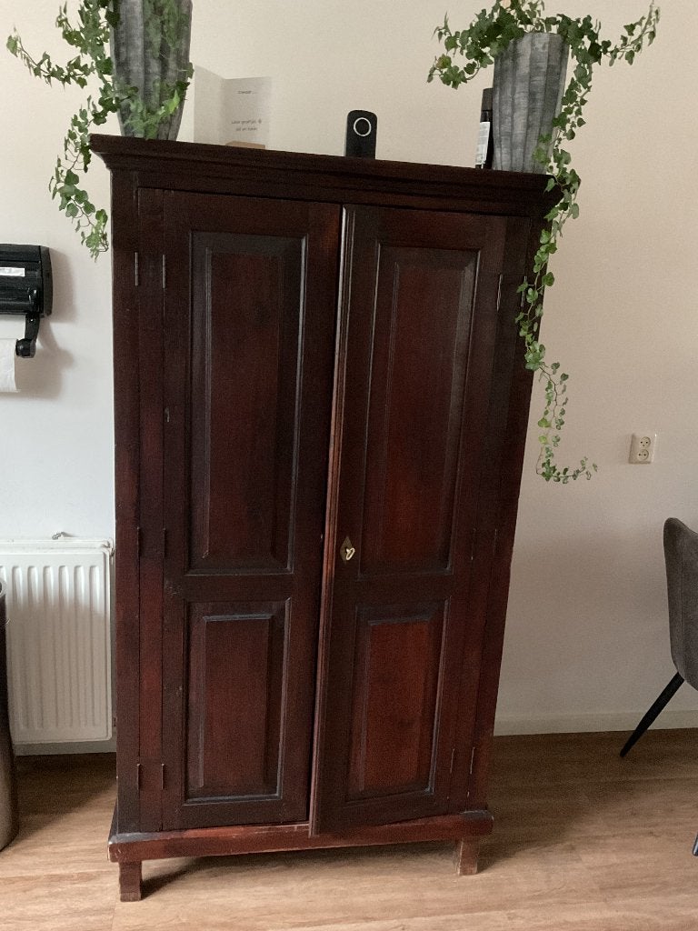 Stoere teakhouten wandmeubel, Huis en Inrichting, Ophalen, Gebruikt, Teakhout, Met lade(s)