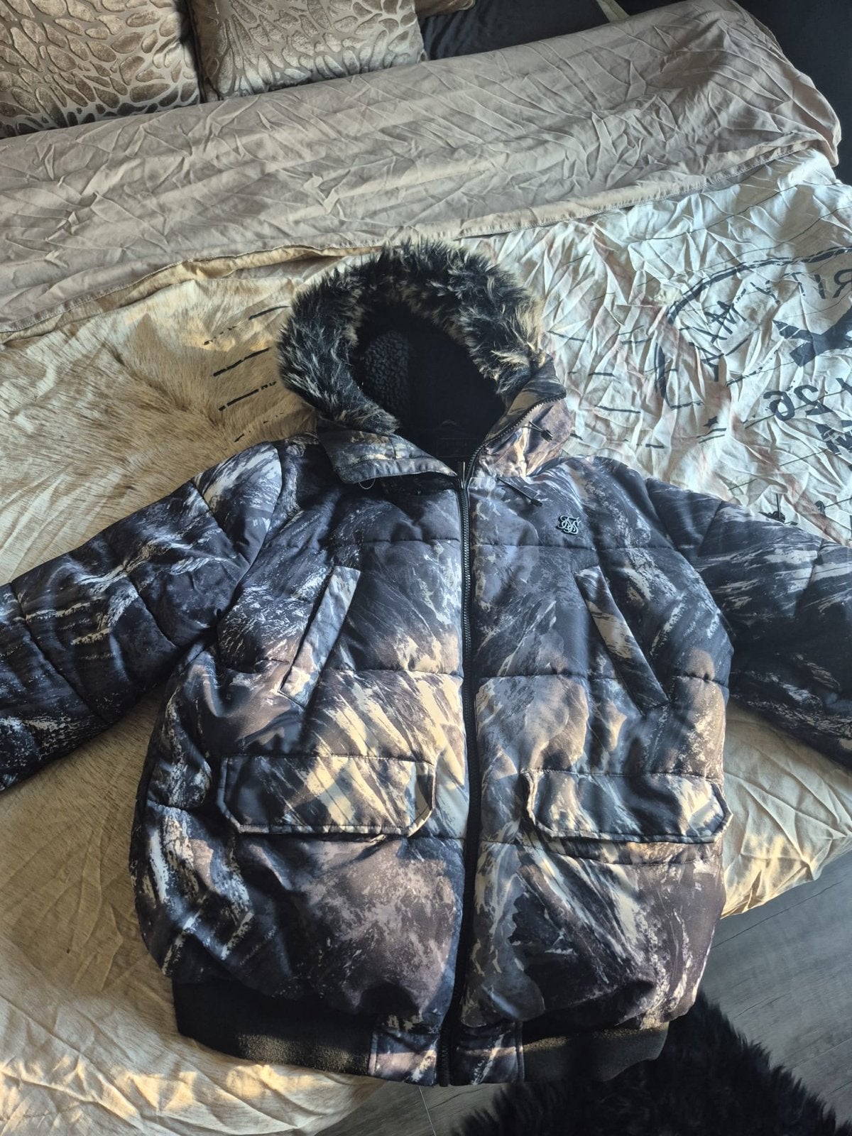 SikSilk Winterjas met Bontkraag - Maat L, Kleding | Heren, Jassen | Winter, Ophalen of Verzenden, Zo goed als nieuw, Maat 52/54 (L)