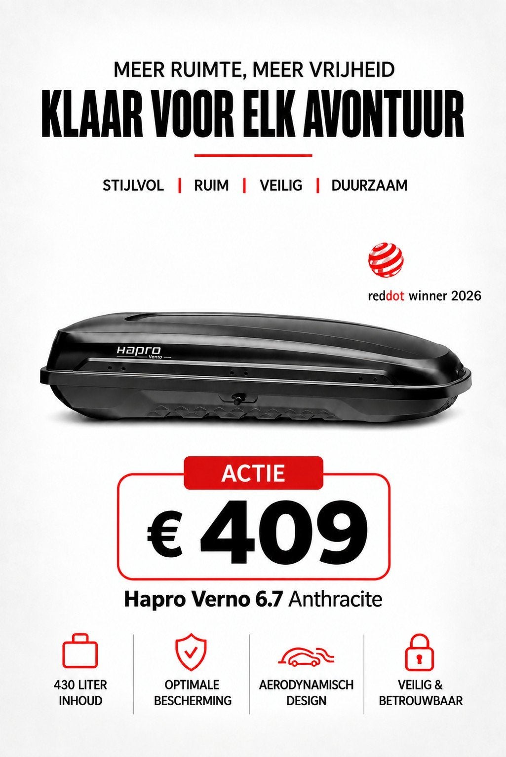 NIEUWSTE GROTE Hapro Verno 6.7 PF zwarte dakkoffer skibox, Ophalen of Verzenden, Nieuw