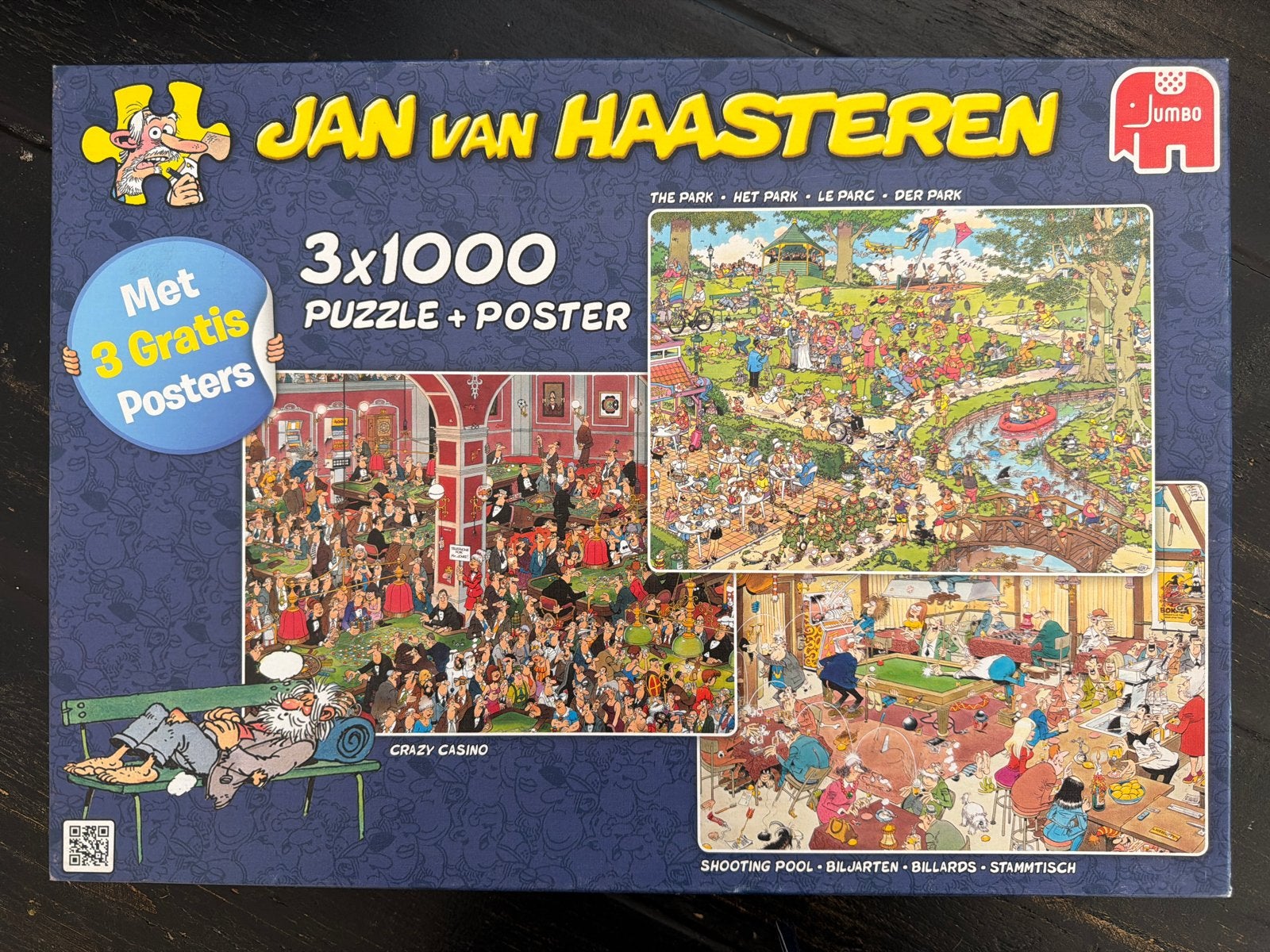 Jan van Haasteren 3x1000 stukjes puzzel + 3 posters, Ophalen, Meer dan 1500 stukjes, Gebruikt, Legpuzzel