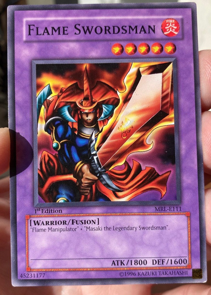 Yu-Gi-Oh! Faded Flame Swordsman MRL-E 1st Edition Old Print, Ophalen of Verzenden, Gebruikt, Losse kaart