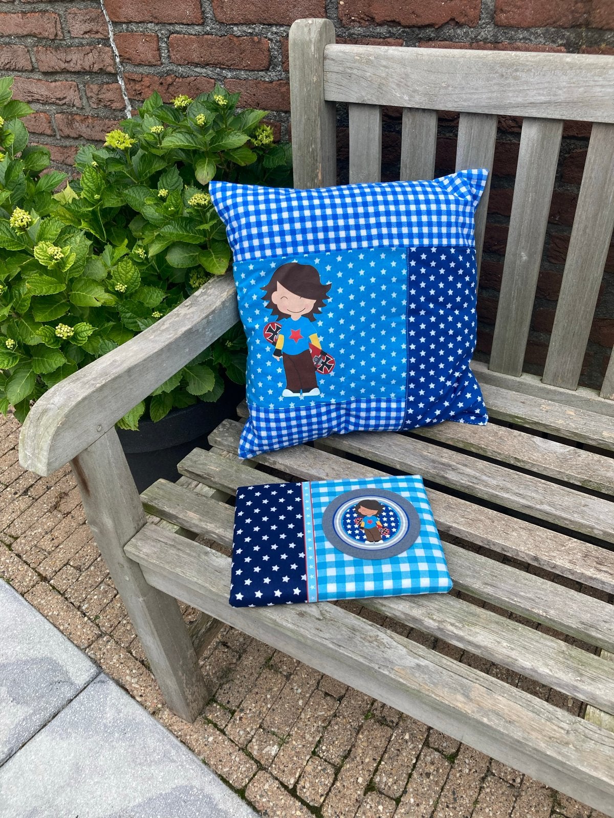 Kussen 40x40 cm & wanddecoratie - Boy, Blauw, Met print, Vierkant, Nieuw