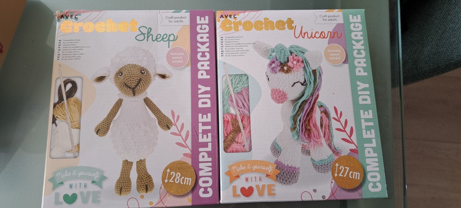 Haakpakketten: Schaap, Eenhoorn en Konijn (DIY), Hobby en Vrije tijd, Ophalen of Verzenden, Nieuw