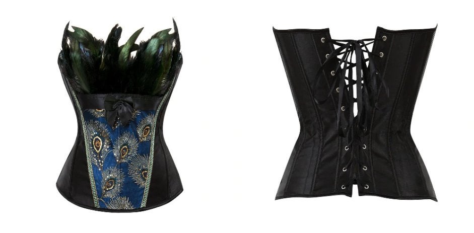 Zwart veren korset bustier pauw dames vrouwen corset, Verzenden, Zwart, Body of Korset