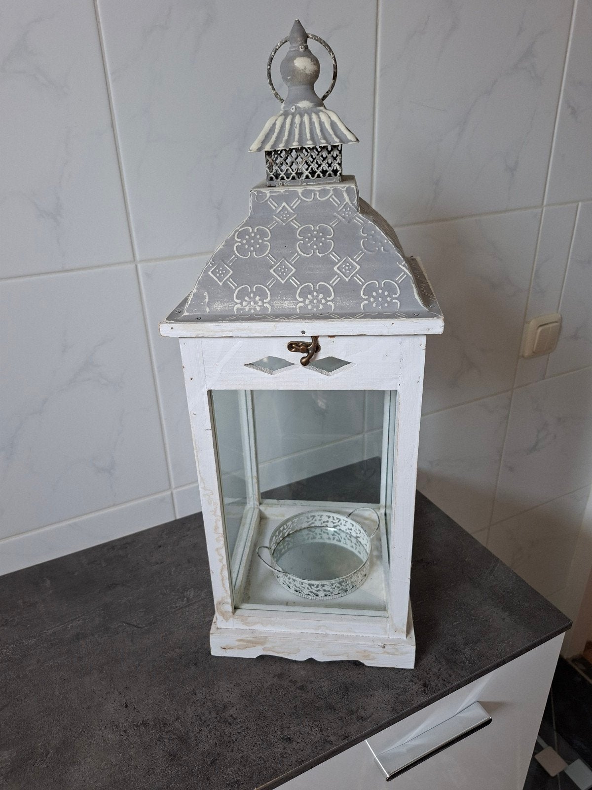 Decoratieve Witte Houten Lantaarn met Patroon, Ophalen