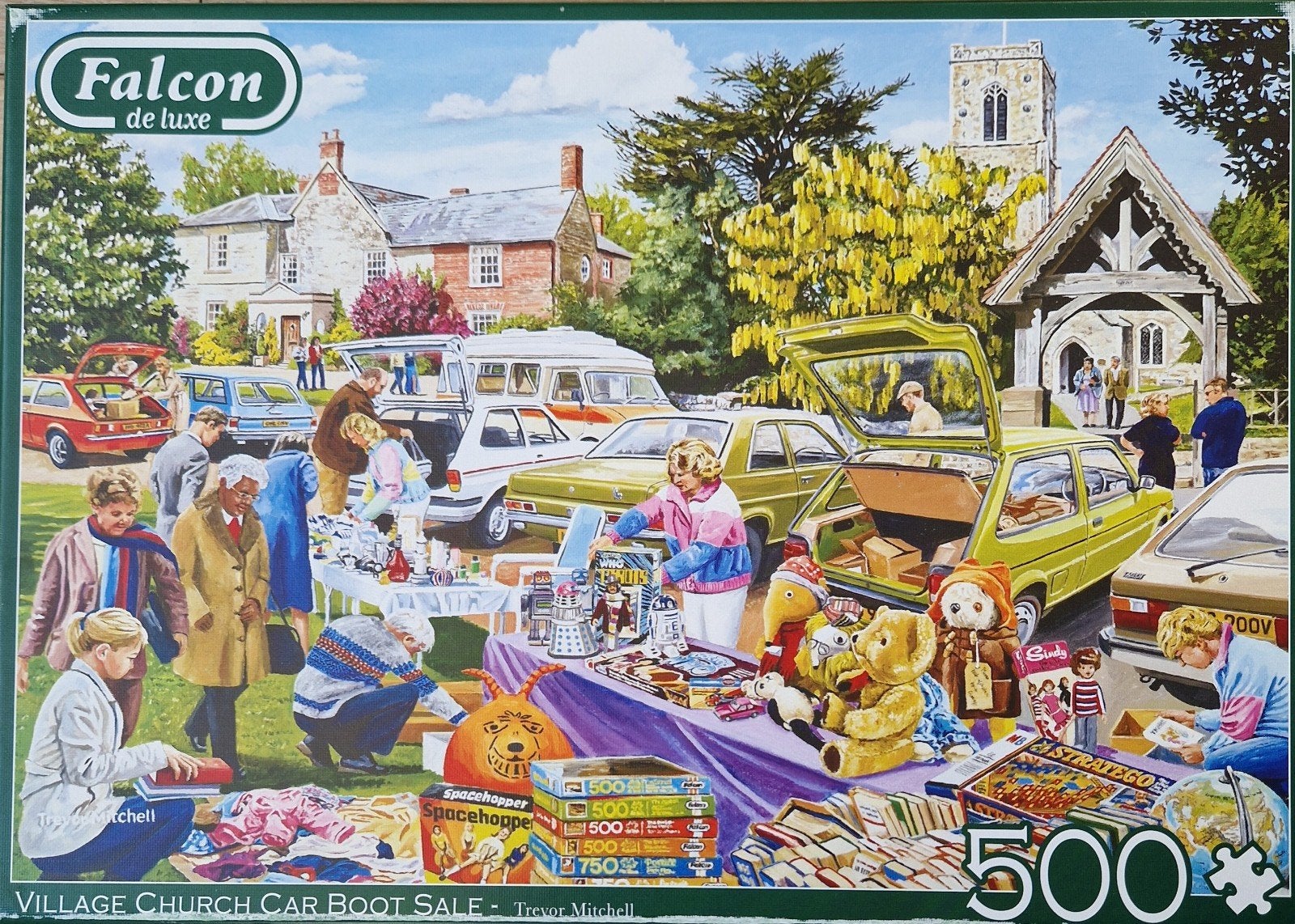 Falcon de Luxe legpuzzel - Village Church Car Boot Sale, Ophalen of Verzenden, 500 t/m 1500 stukjes, Gebruikt, Legpuzzel