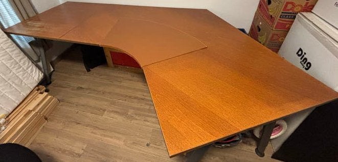 Groot hoekbureau met onderlegger, aanpasbaar formaat, Ophalen, Demontabel, Gebruikt, Hout