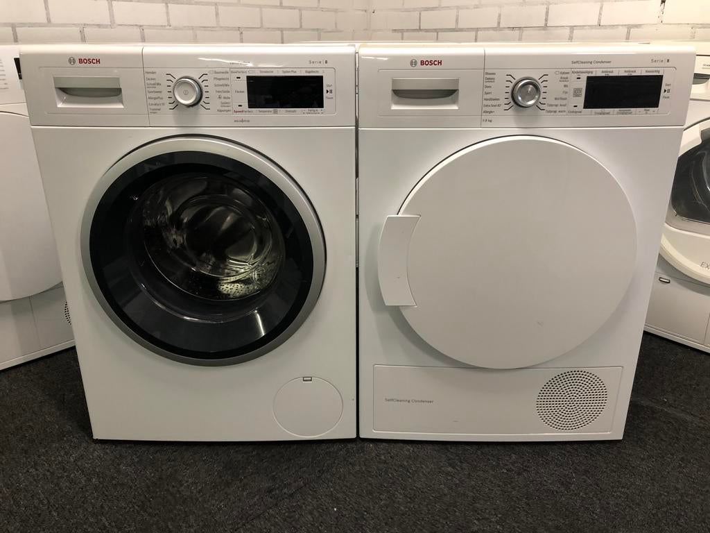 €666 SET Bosch Serie8 Wasmachine + Warmtepomp droger A+++, 8 tot 10 kg, Ophalen, Zo goed als nieuw, Minder dan 85 cm