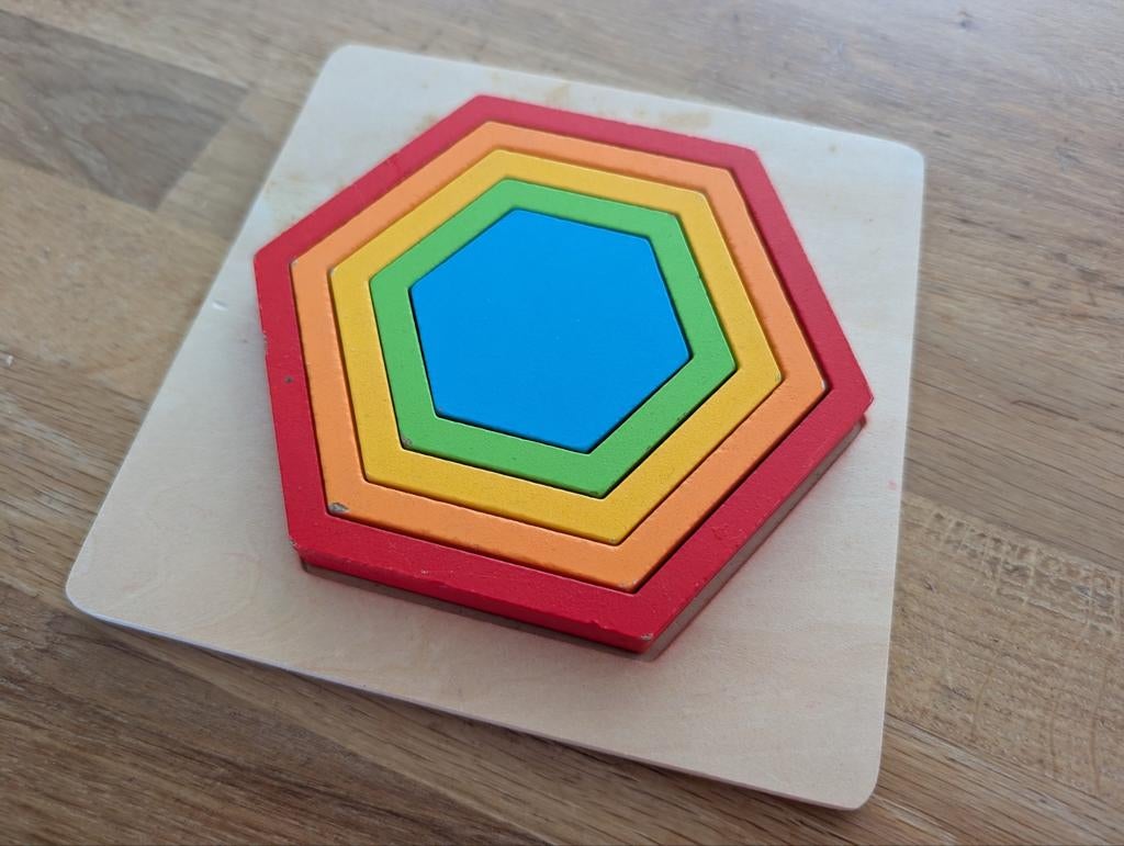 Houten Regenboog Hexagon Puzzel voor Kinderen, Ophalen of Verzenden, Gebruikt, Overige typen