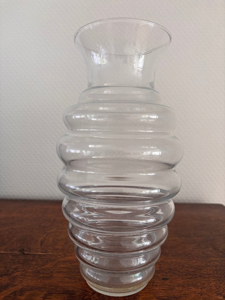 Art Deco geribbelde glazen vaas., Ophalen of Verzenden