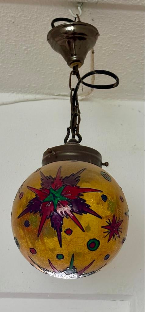 Oosterse Hanglamp met Kleurrijk Glasmozaïek, Ophalen of Verzenden, Gebruikt, Glas, Minder dan 50 cm