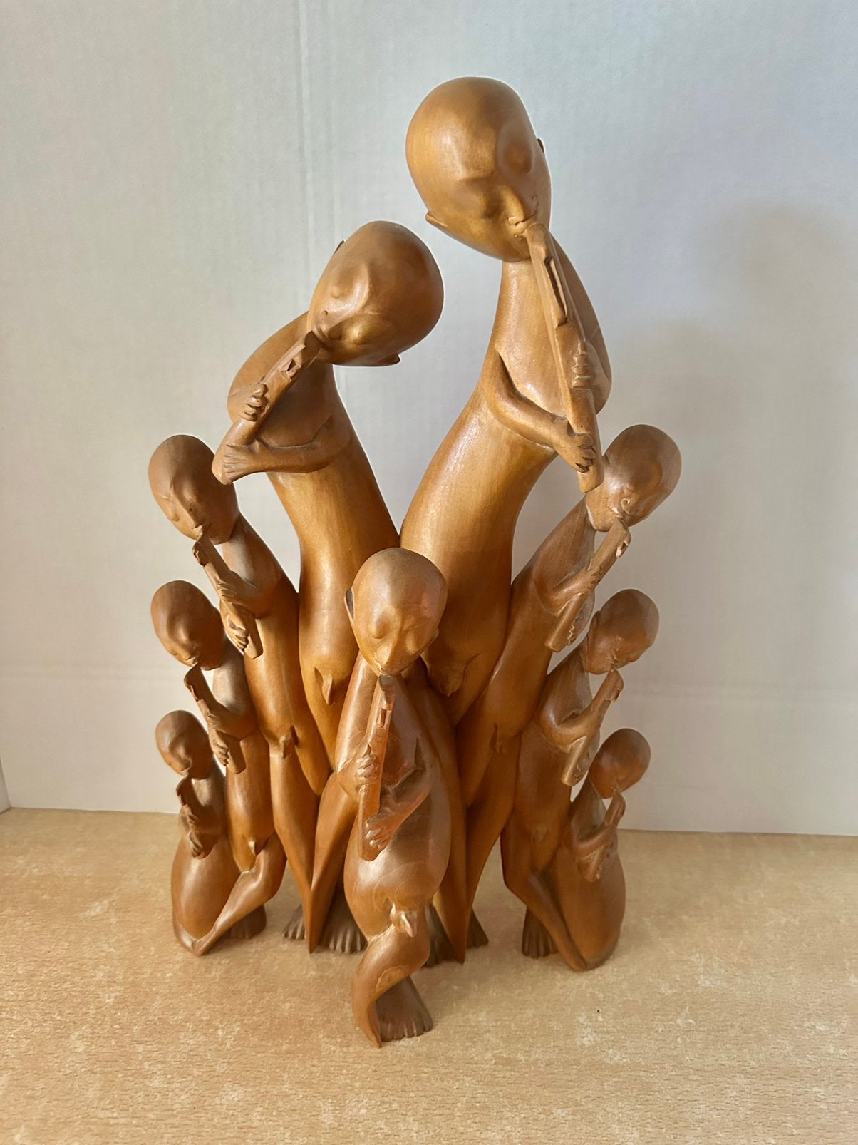 Houten beeld de naakte fluitspelers uit Bali, Antiek en Kunst, Ophalen of Verzenden, Hout, Houtsnijwerk