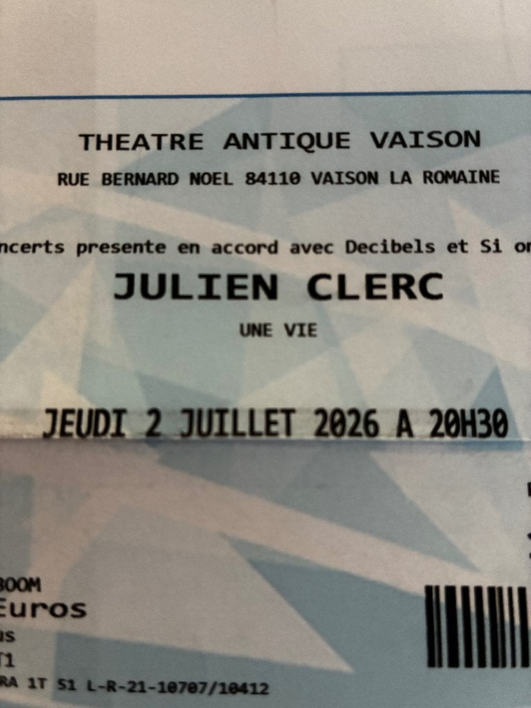 Concert tickets 2x JULIEN CLERC Vaison la Romaine, Frankrijk, Tickets en Kaartjes, Twee personen, Juli