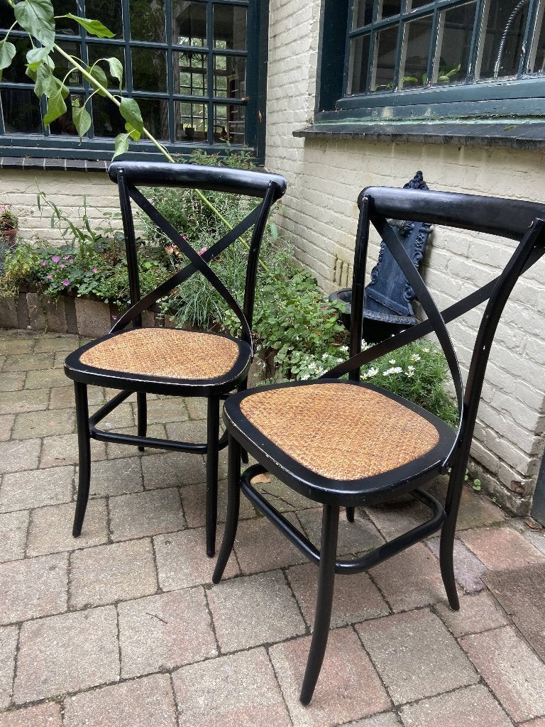 Crossback stoelen zwart met rieten zitting 2 stuks, Ophalen, Twee, Zwart, Zo goed als nieuw