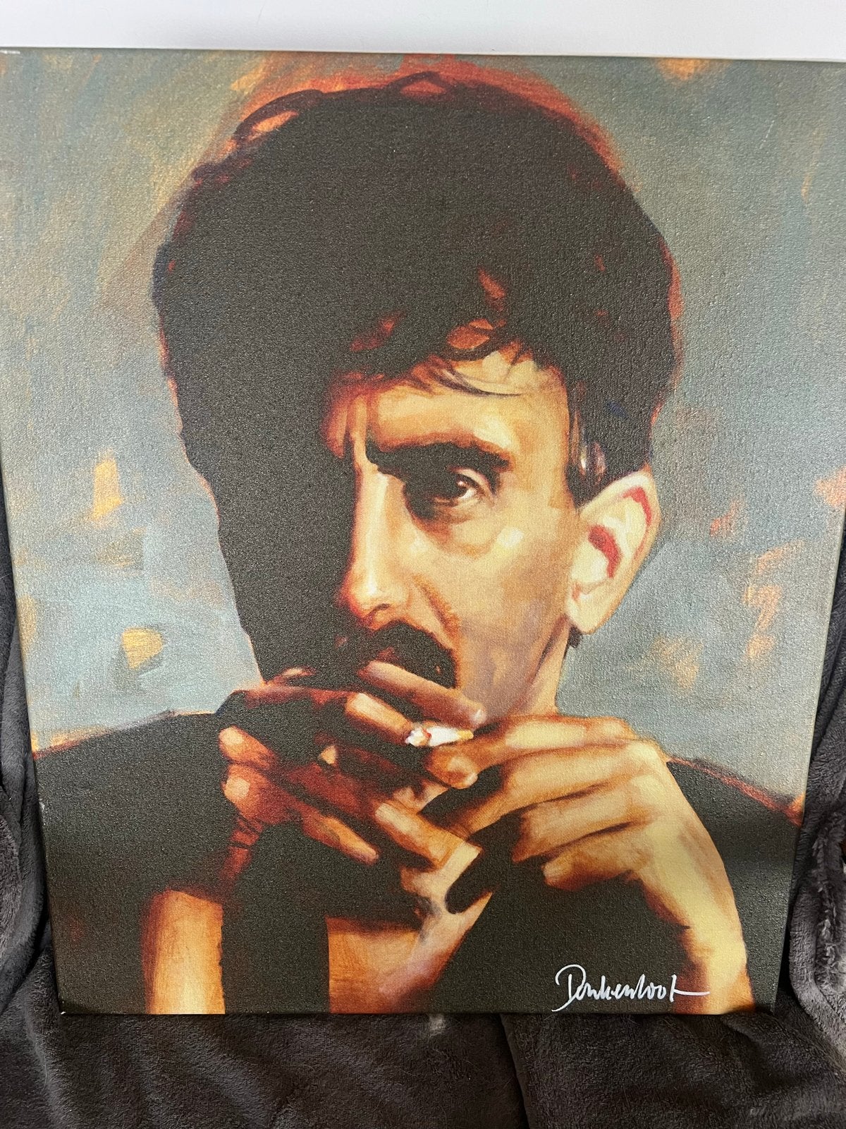 Frank Zappa Portret Schilderij op Canvas Donkersloot, Ophalen of Verzenden, Portret, Textiel, Gesigneerd