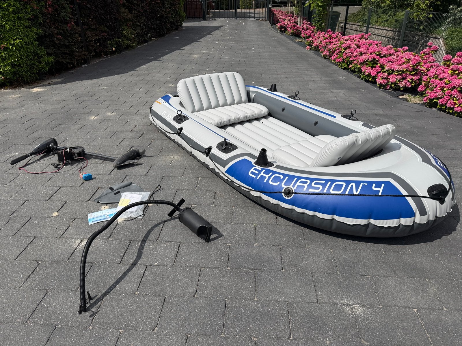 Rubberboot Intex Excursion 4 met elektrische motor, PVC, Elektrisch, Buitenboordmotor, Ophalen
