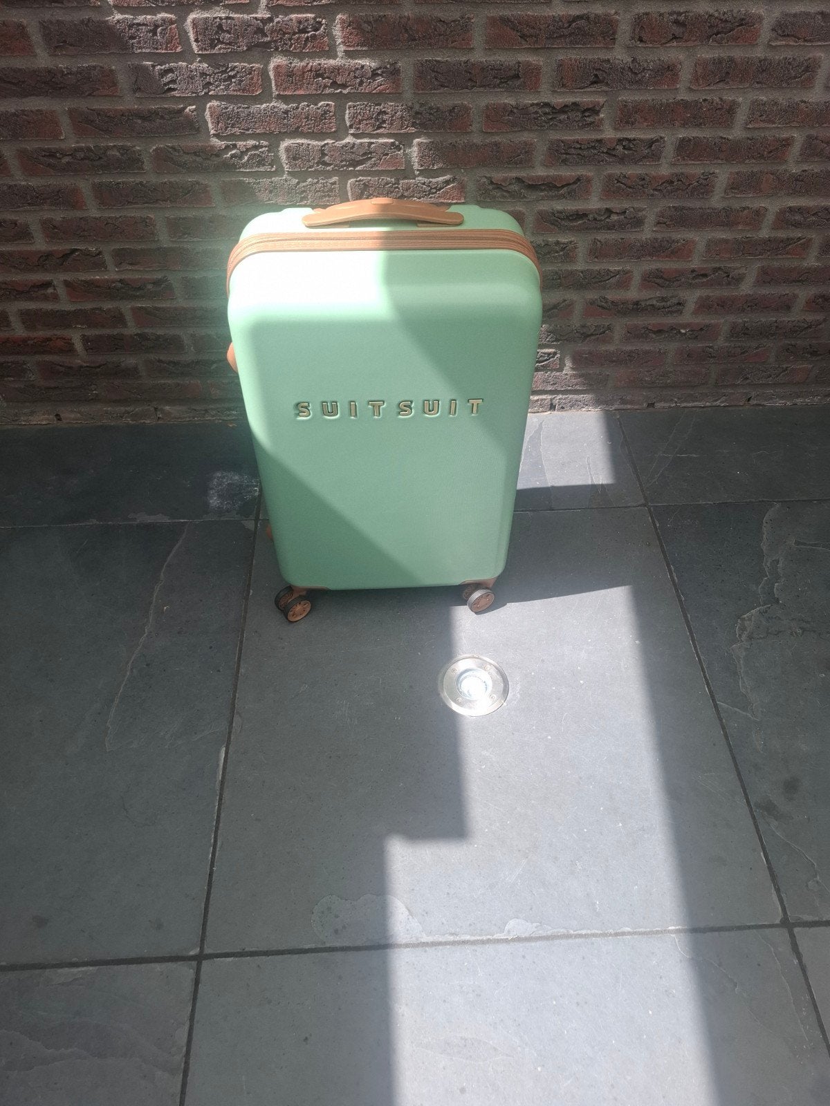 SUITSUIT Koffer Mintgroen met Leren Details 66x43x24, Sieraden, Tassen en Uiterlijk, Koffers, Wieltjes, Hard kunststof, Zo goed als nieuw