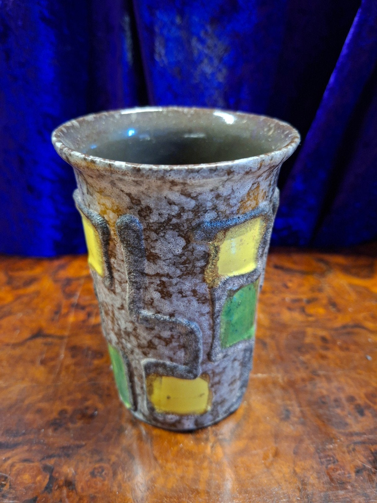 Vintage Strehla vaas | Fat Lava blokmotief DDR | 14 cm, Antiek en Kunst, Ophalen of Verzenden