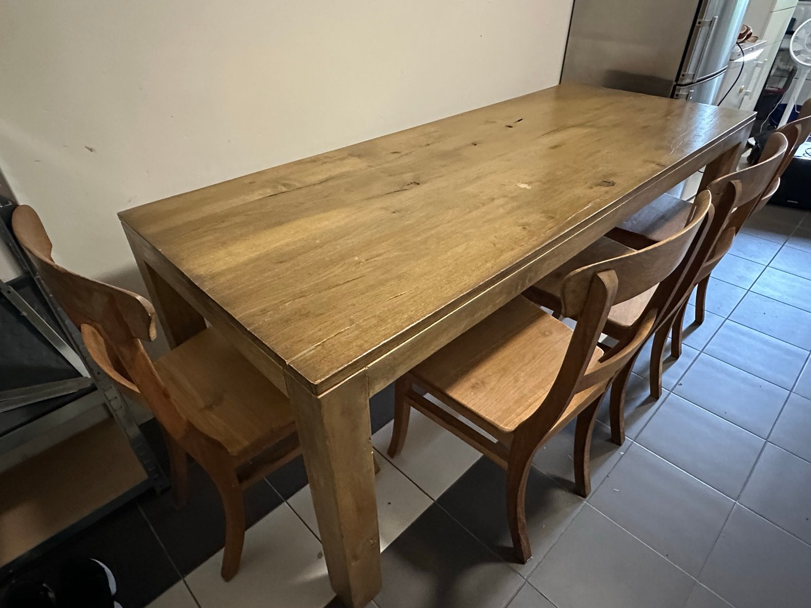 Robuuste eikenhouten eettafel met 4 stoelen, Huis en Inrichting, Ophalen, Gebruikt, Landelijk, kroeg, robuust, Eikenhout