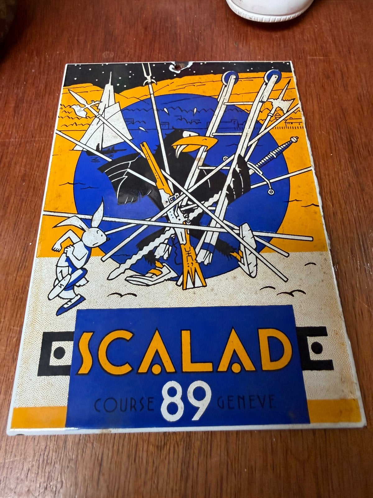 Emaille reclame bordje Zwitzerland 1989, Antiek en Kunst, Antiek | Emaille, Ophalen