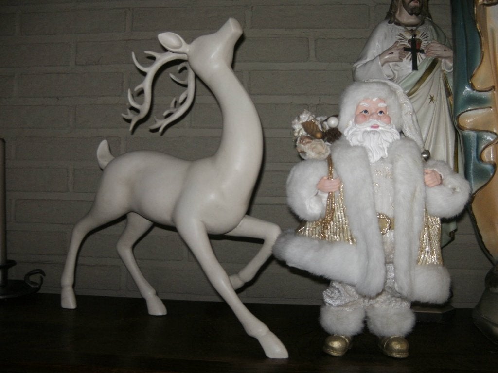 kerst decoratie creme beige groot hert en kerstman vintage, Ophalen of Verzenden, Gebruikt, Brocante, Beige