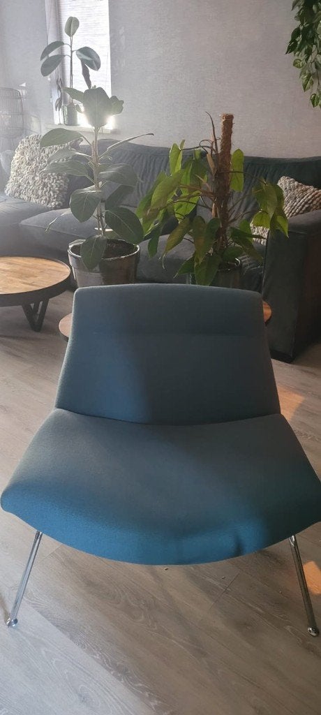 Grippa topform fauteuil, Ophalen, Modern petrol blauw stoffering zilver metaal, Minder dan 75 cm, Overige materialen
