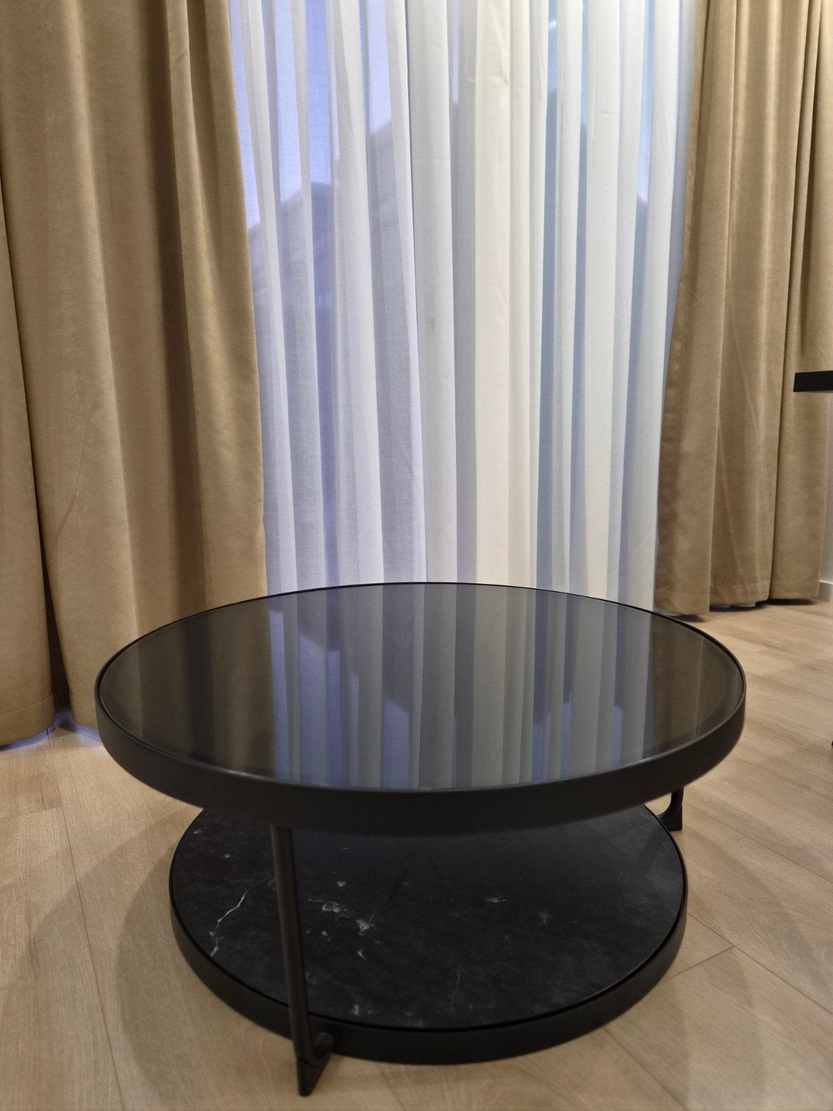 IKEA FRÖTORP Salontafel - Zwart met marmerlook, Gebruikt, 50 tot 100 cm, Glas, Rond