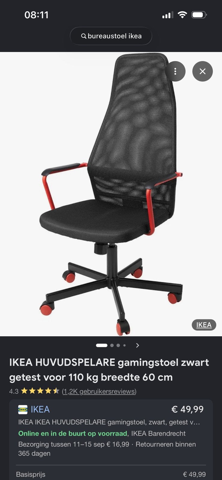 IKEA HUVUDSPELARE gamingstoel zwart, Ophalen of Verzenden, Zo goed als nieuw, Zwart