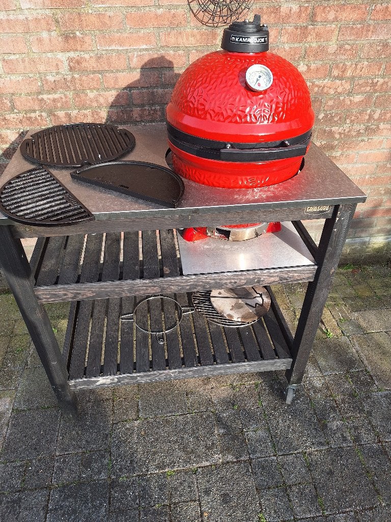 Kamado joe junior, Tuin en Terras, Houtskoolbarbecues, Gebruikt, Met accessoires, Ophalen