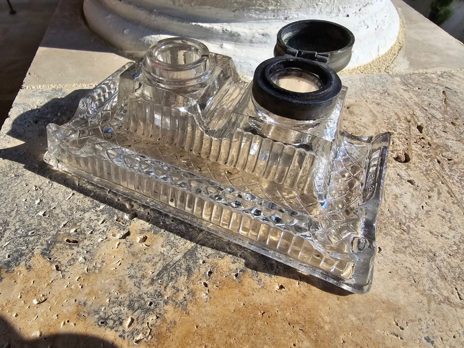 Antiek Art Deco dubbel gegoten glazen inktstel ca 1880 €35, Ophalen of Verzenden