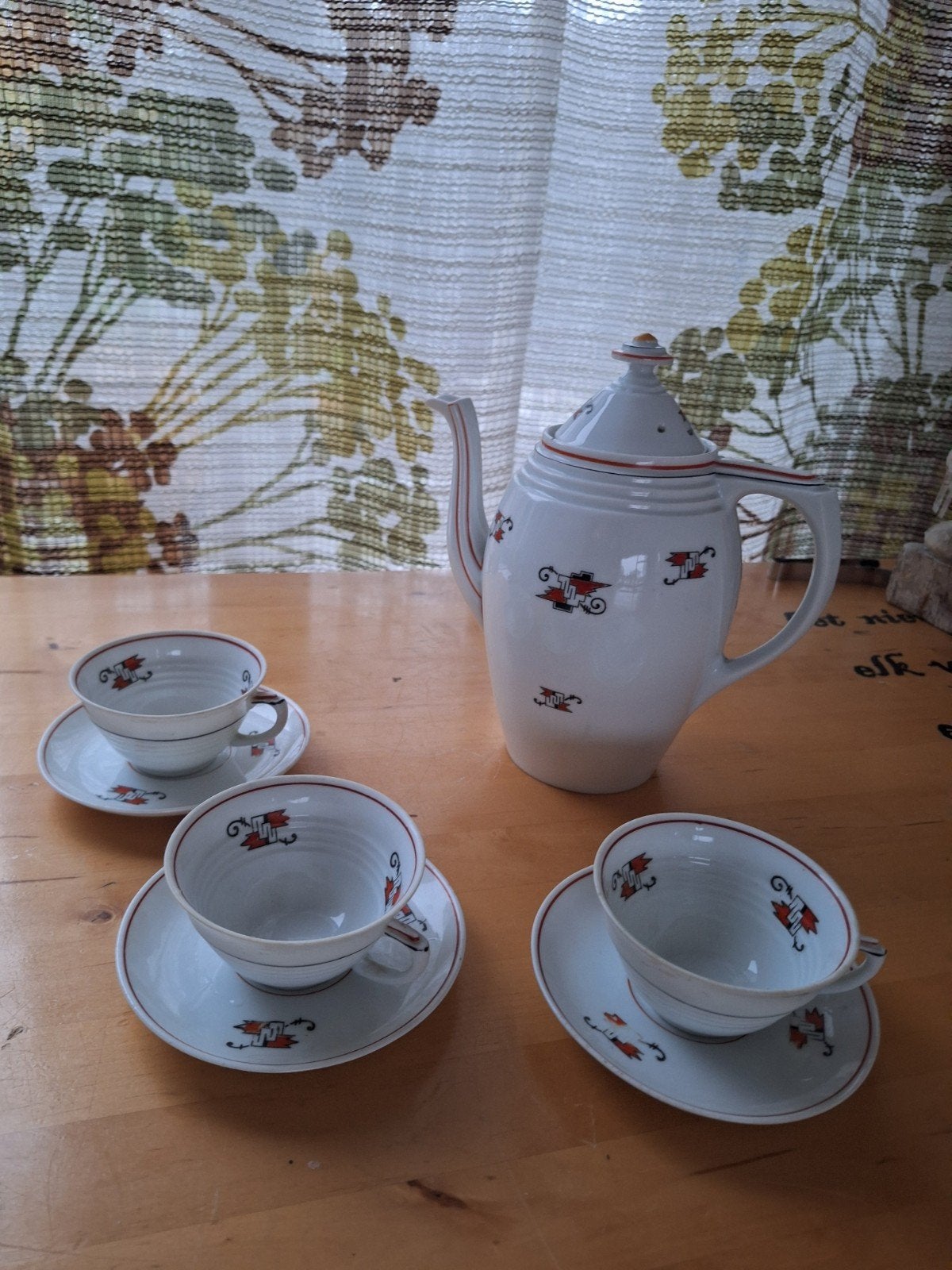 Art deco porseleinen kan, koffiekan, theepot met 3 kopjes, Antiek en Kunst, Ophalen of Verzenden