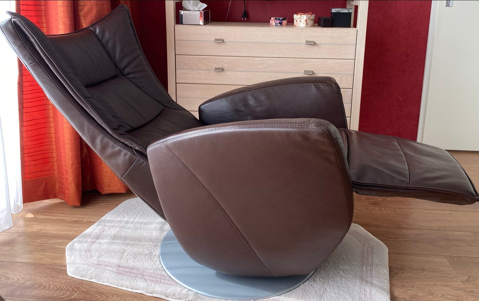 Relaxfauteuil - Bruin leder draaibaar