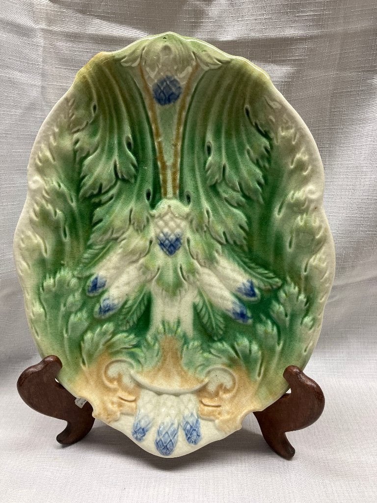 Grote barbotine aspergeschaal Art Nouveau ca. 1900, Verzenden