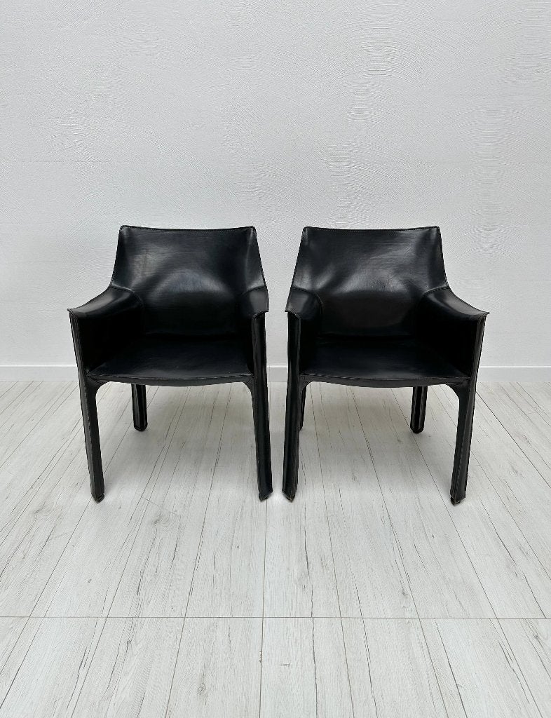2x Cassina CAB 413 leren armstoelen Mario Bellini jaren 80, Vintage, Ophalen of Verzenden, Zo goed als nieuw, Vijf, Zes of meer stoelen