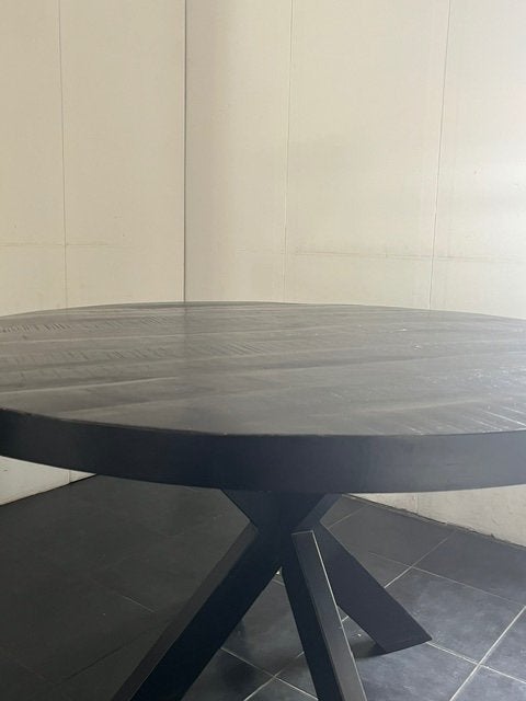 Ronde Eettafel zwart mangohout, Ophalen, Gebruikt, Rond, 100 tot 150 cm