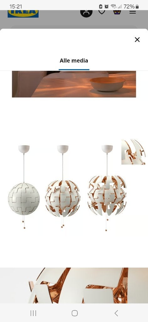 Koperen hanglamp 52 cm - IKEA PS 2014 (reeds losgehaald), Ophalen, Zo goed als nieuw, Metaal