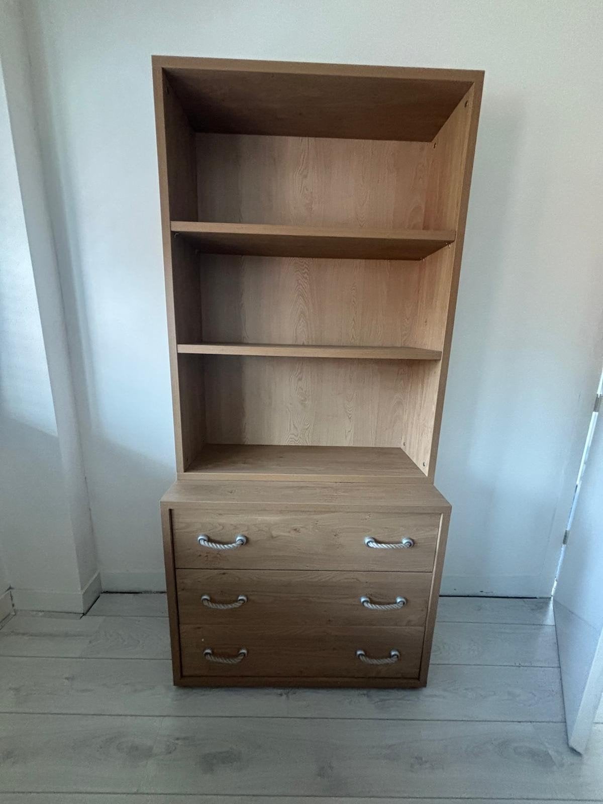 Eikenhouten boekenkast met lades, Ophalen, 200 cm of meer, 50 tot 100 cm, Met lade(s)