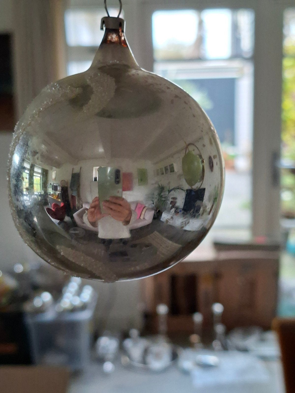 Grote Antieke Glazen Deukbal met Ster (11,5 cm) | Vintage, Ophalen of Verzenden, Gebruikt