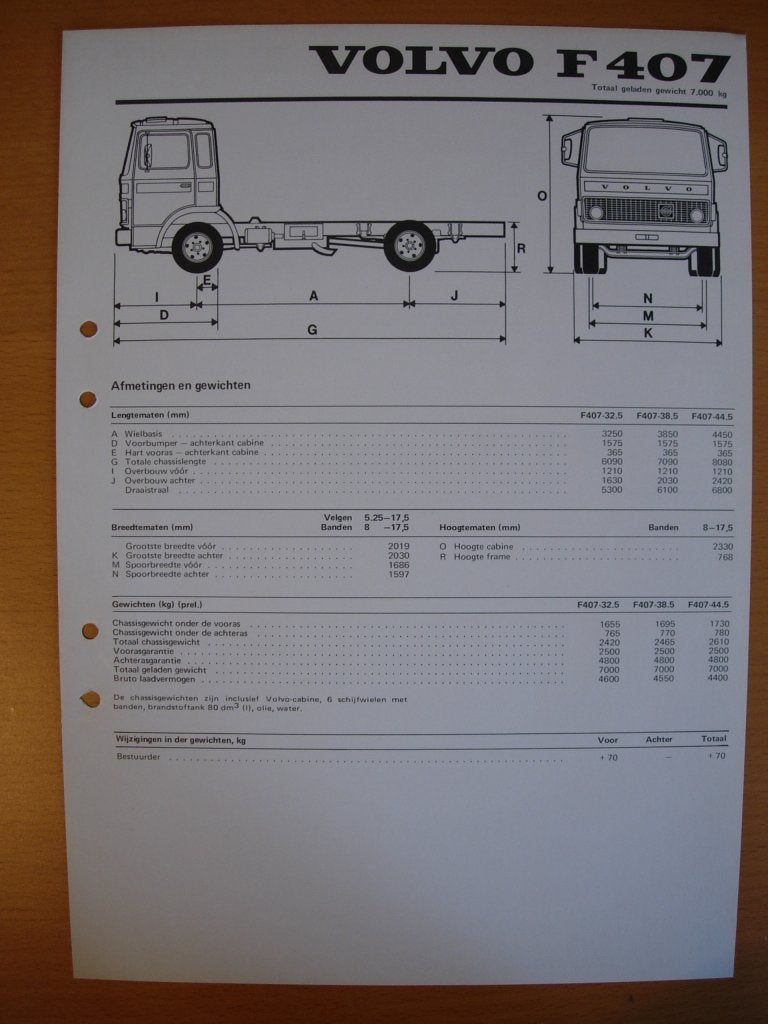 Volvo F407 Technische Specificatie Brochure 1975 – F4, Volvo, Zo goed als nieuw, Volvo, Ophalen of Verzenden