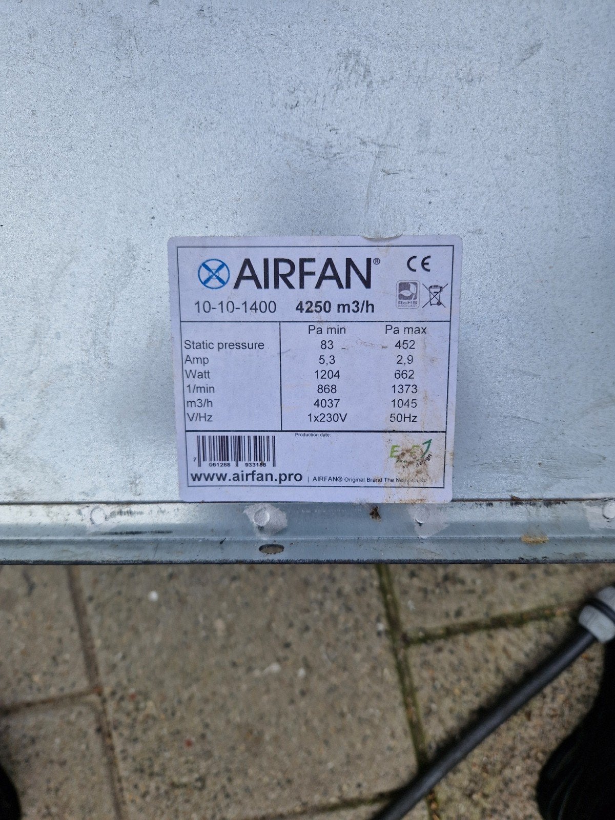 AIRFAN Afzuiger 4250 m3/h - Krachtige Ventilator, Ophalen of Verzenden, Gebruikt, Afzuiger