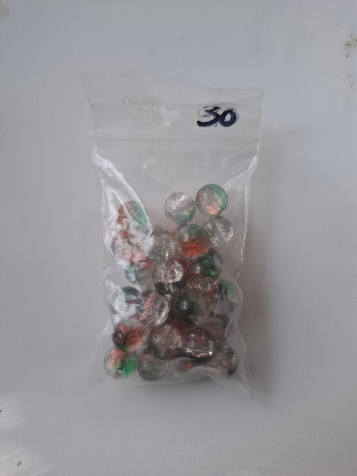 30 stuks 8 mm glaskralen crackle groen rood kralen partij, Kraal, -, -, Nieuw