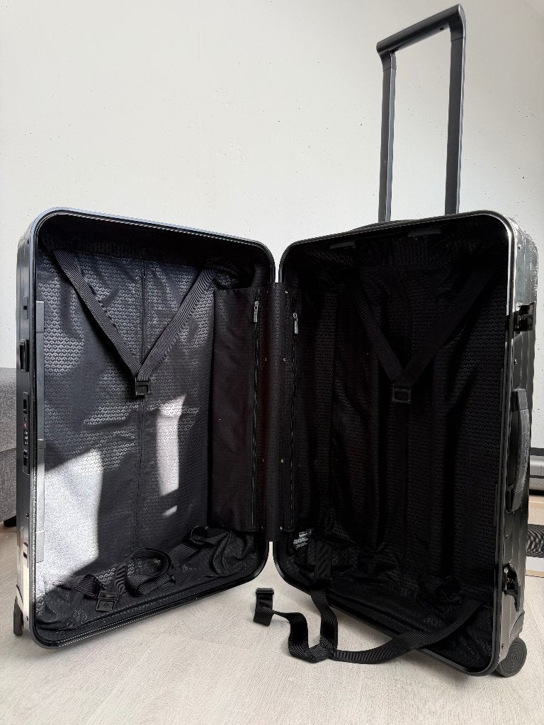 Samsonite Lite-Box Alu Spinner 69 cm Zwart – Nieuwprijs €800, Gebruikt, Hard kunststof, 45 tot 55 cm, Wieltjes