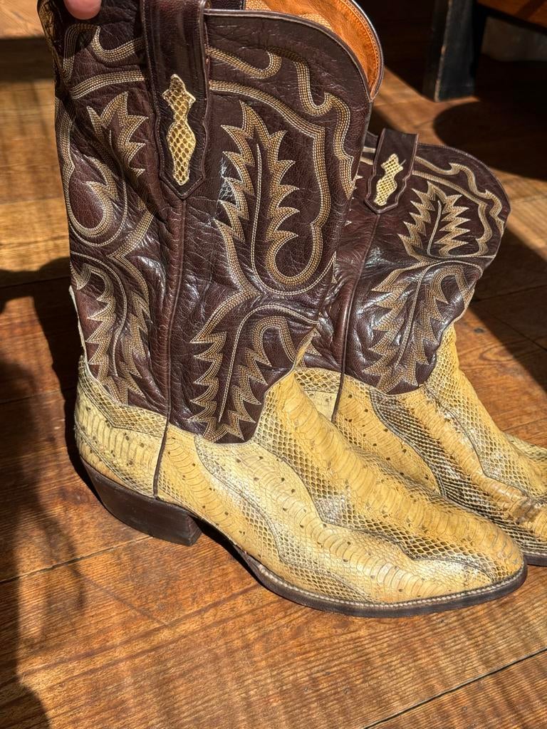 Vintage handgemaakte cowboylaarzen Python, maat 42, Ophalen of Verzenden, Gedragen, Bruin, Boots